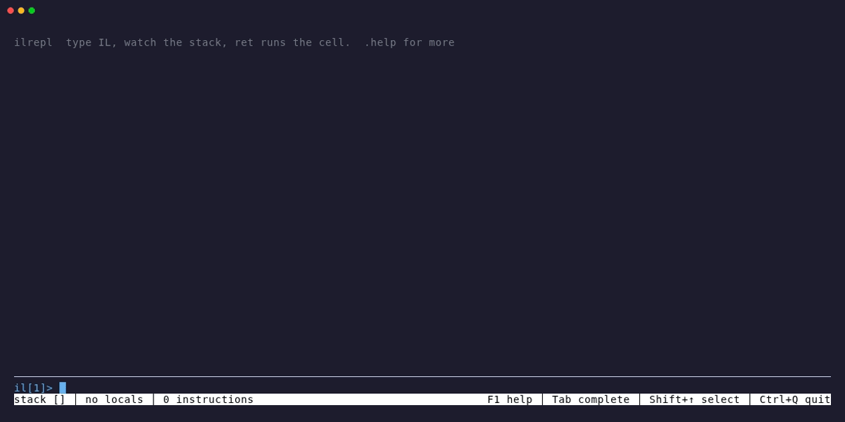 Typing IL, watching the stack, and completing a string method in ilrepl